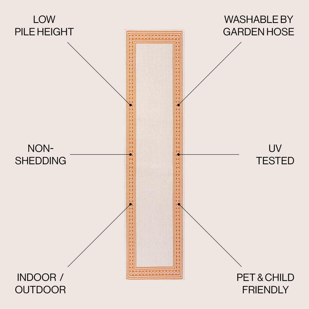 2' x 8' Lucia Classic Diamond Border Indoor/Outdoor Runner Rug, Cream/Orange - JONATHAN Y