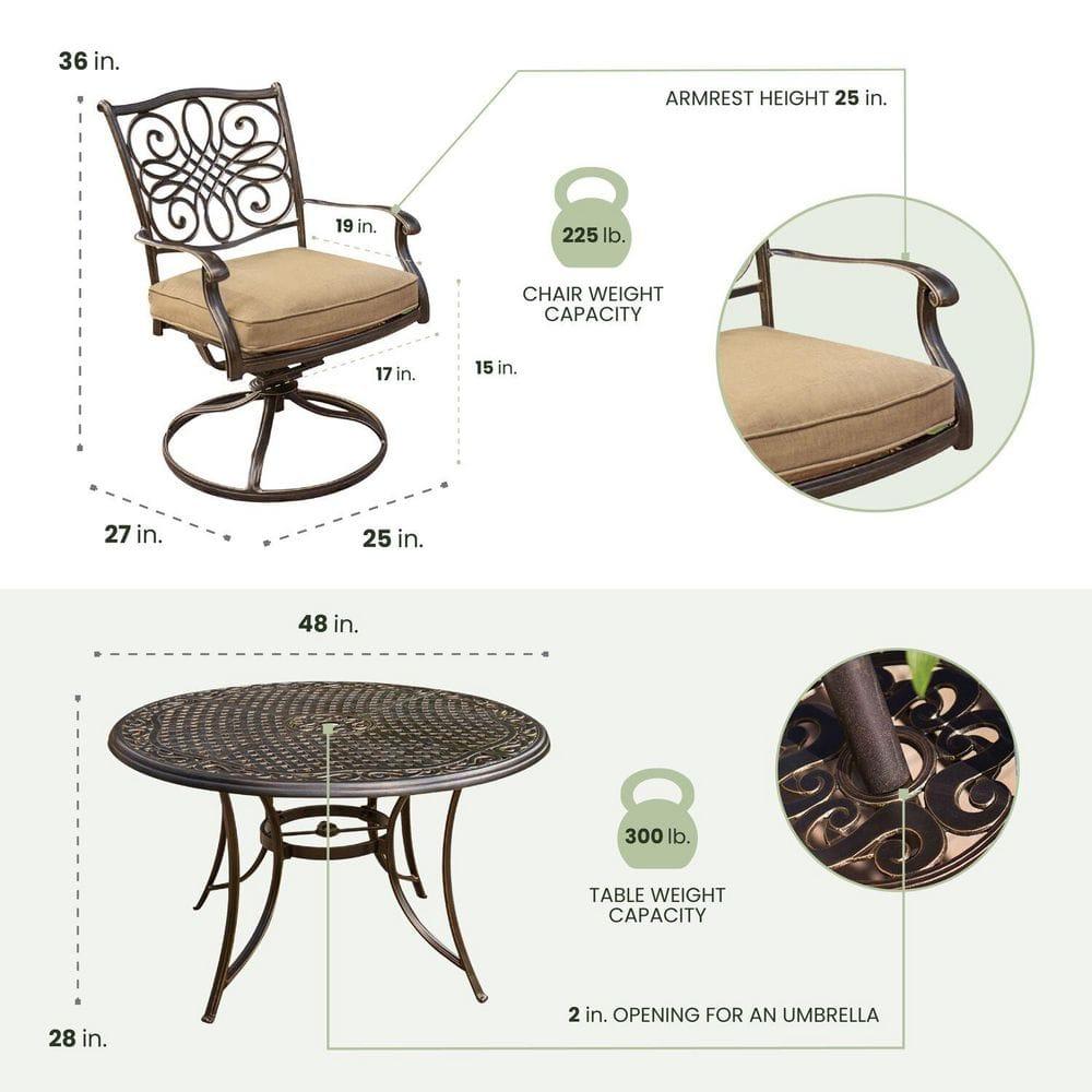Hanover Traditions 5 Pcs Aluminum Outdoor Dining Set Seats 4 with Umbrella, Tan