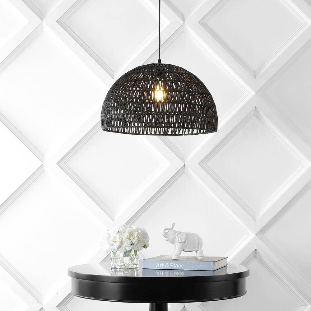 Campana 20" 1-Light Bohemian Modern Woven Rope/Iron LED Pendant, Black