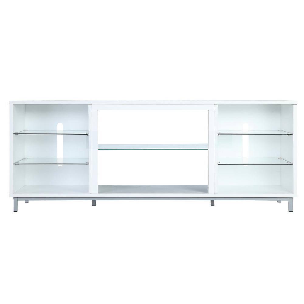 Brighton TV Stand for TVs up to 56" White - Manhattan Comfort: Modern Media Console with Open Glass Shelves & Cable Management