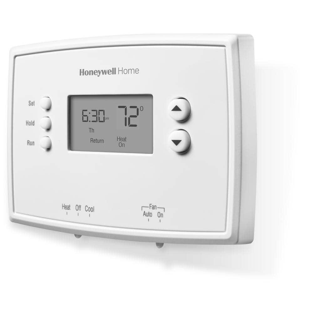 Honeywell Home 1-Week Programmable Thermostat: Digital, Audible Alert, White, Battery Operated