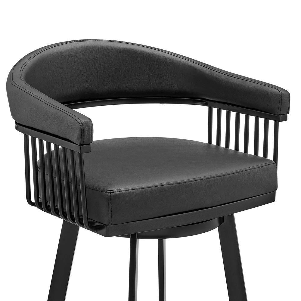 Armen Living Indoor Bronson 25" Counter Height Swivel Bar Stool in Black Finish and Black Faux Leather