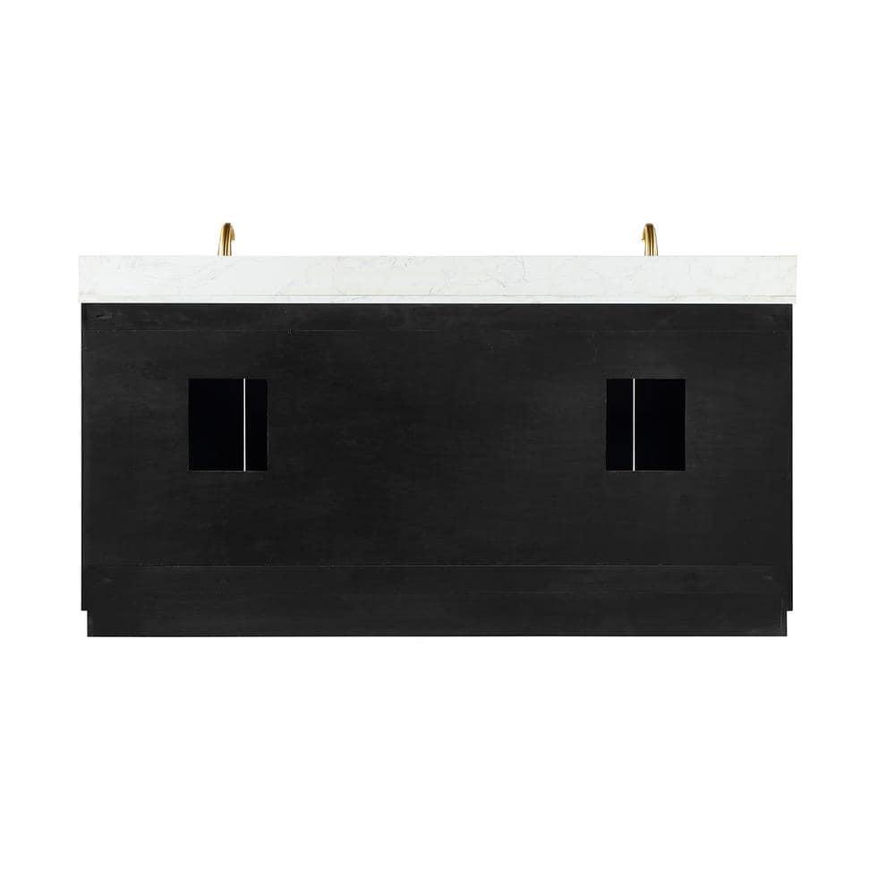 Gazsi 72" Double Bathroom Vanity Set in Black Oak with Grain White Composite Stone Countertop Without Mirror