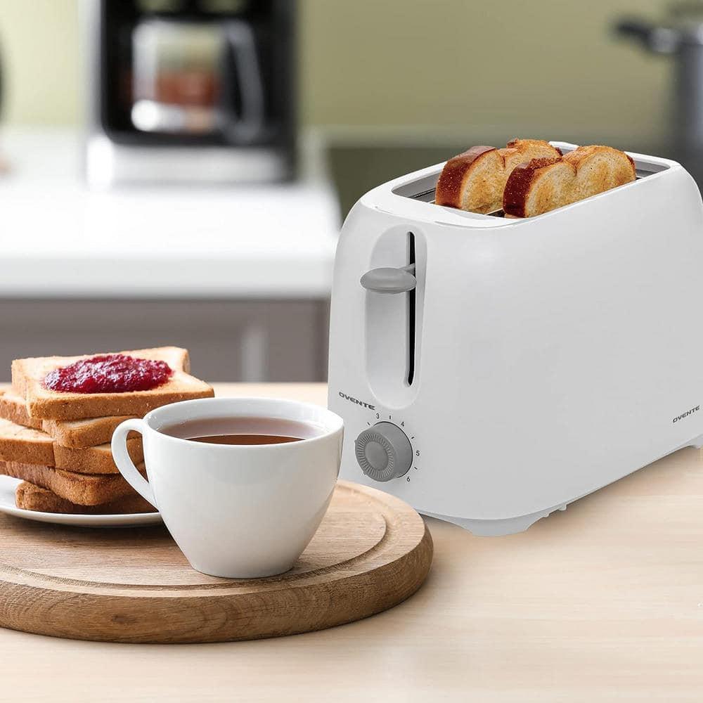 OVENTE Electric 2 Slice Toaster, 6 Shade Toast Settings, Removable Crumb Tray, White TP2210WGY