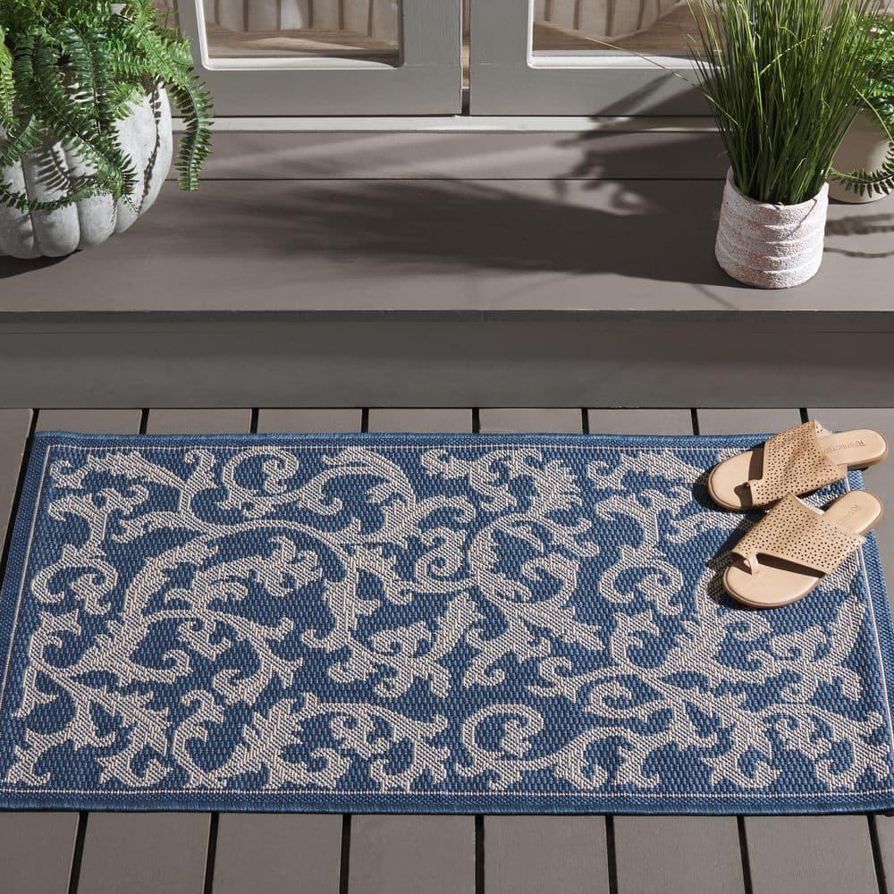 Courtyard CY2653 Power Loomed Indoor and Outdoor Accent Rug - Blue/Natural - 2'x3'7" - Safavieh