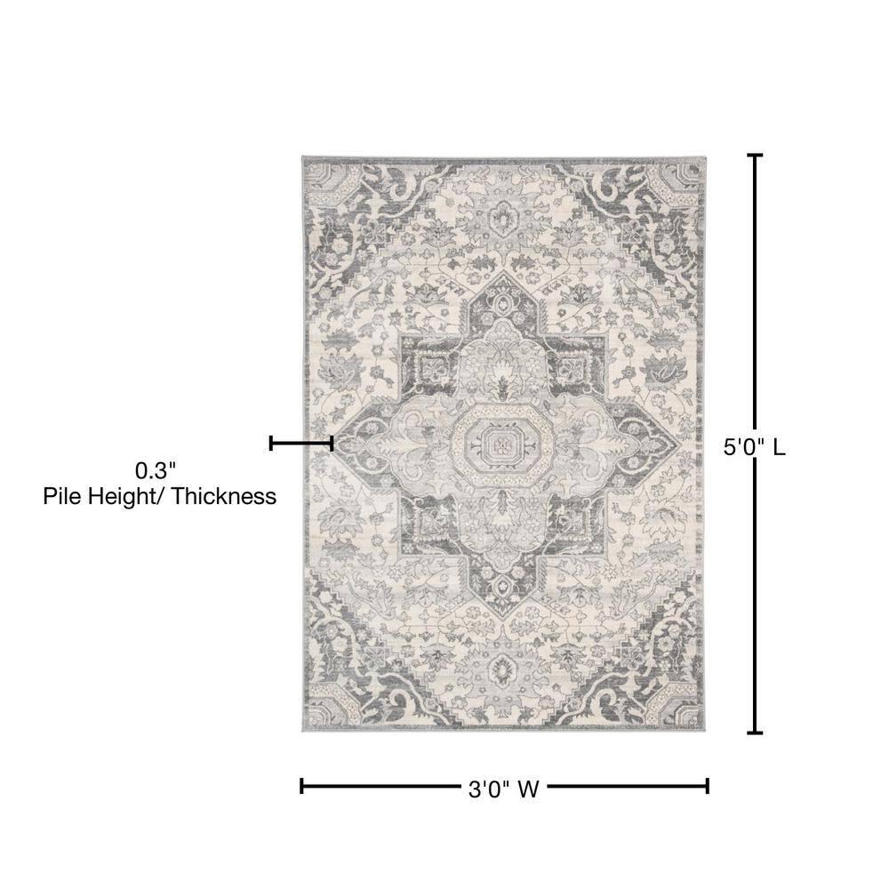 SAFAVIEH Brentwood Collection 3' x 5' Grey / Cream BNT816B Oriental Medallion Non-Shedding Living Room Bedroom Accent Rug
