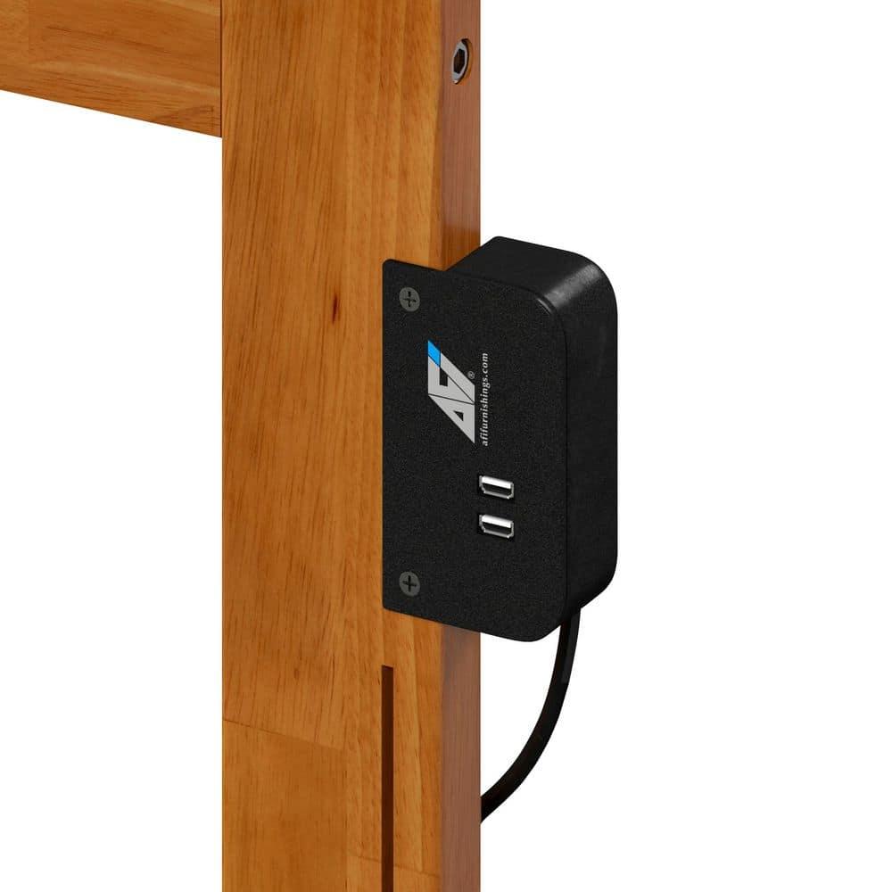 AFI Furnishings Mission Full Solid Wood Headboard with Attachable Charger in Light Toffee