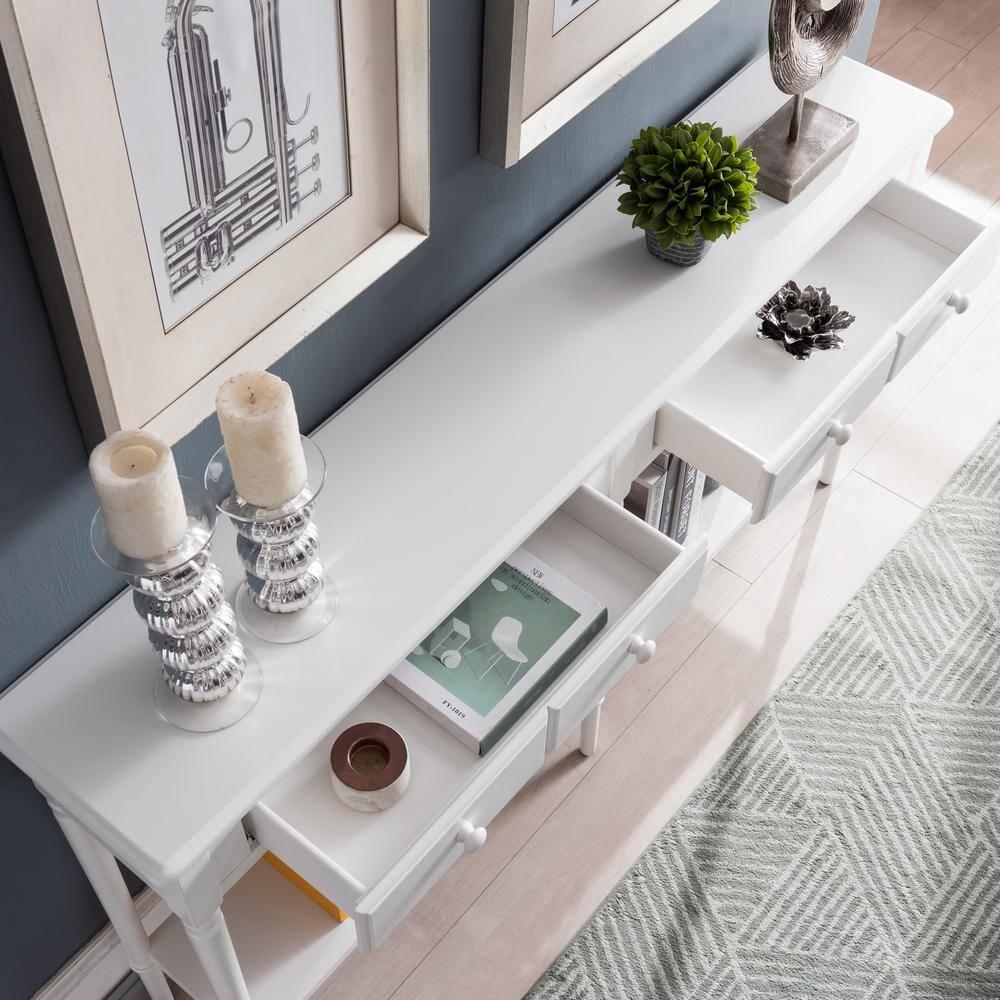 Leick Home Coastal Notions Solid Wood Console Table with Shelf, White