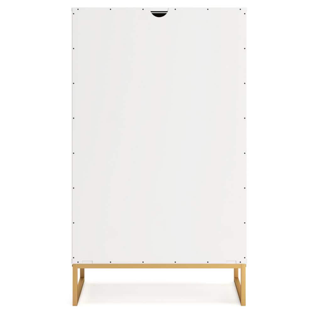 Signature Design by Ashley Socalle 5 Drawer Tall Dresser, White/Gold