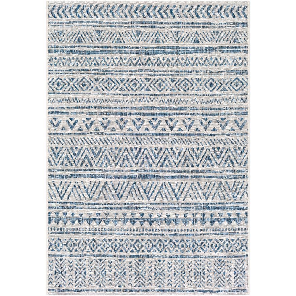 Livabliss Eagean Global Indoor/Outdoor Area Rug,7'10" x 10'2",Denim/Cream