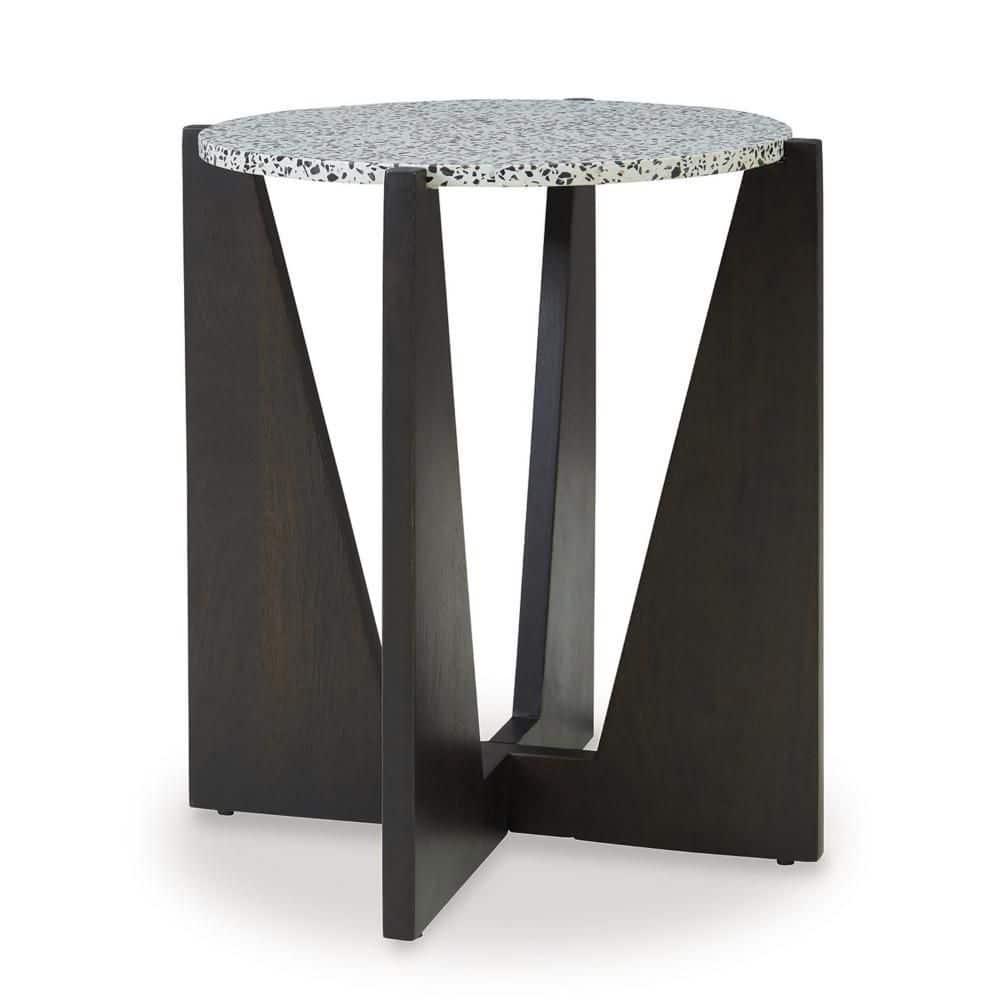 Dark Brown Mango Wood Accent Table with Terrazzo Top