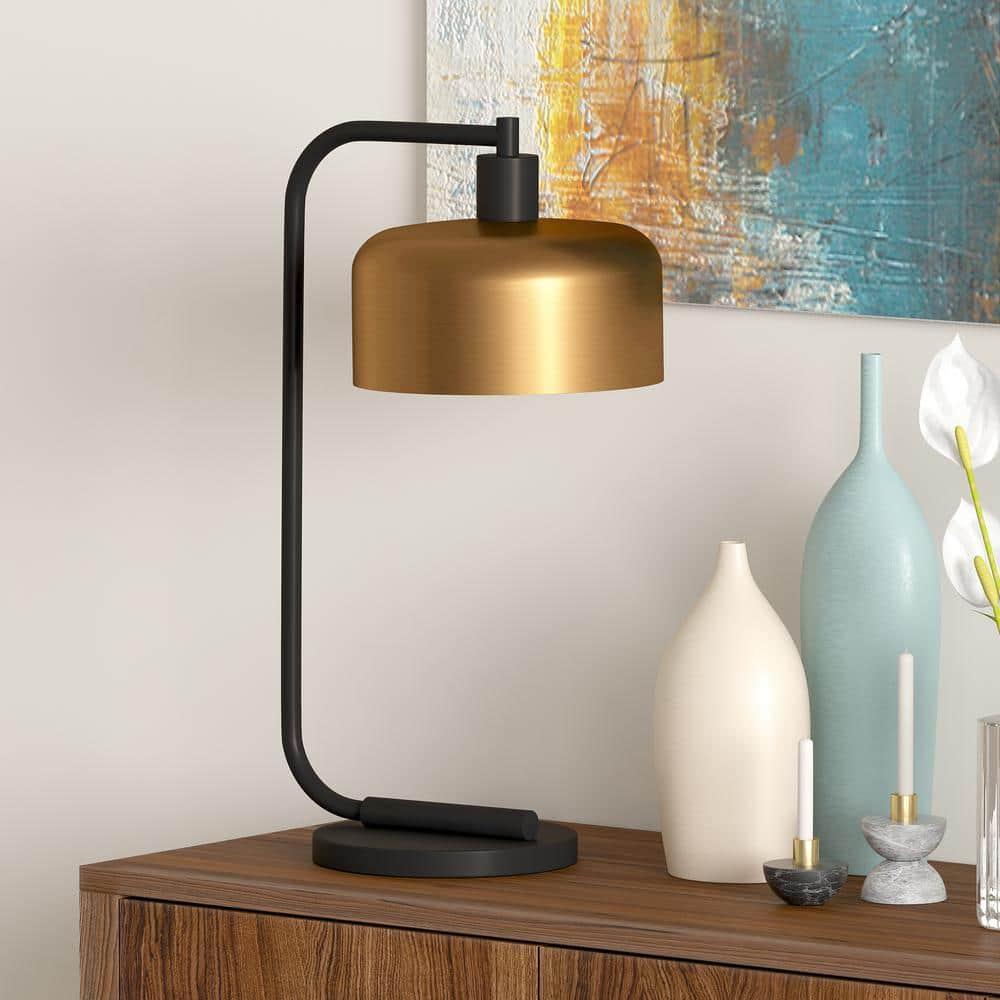 Evelyn&Zoe Mid-Century Modern Metal Table Lamp with Brass Shade