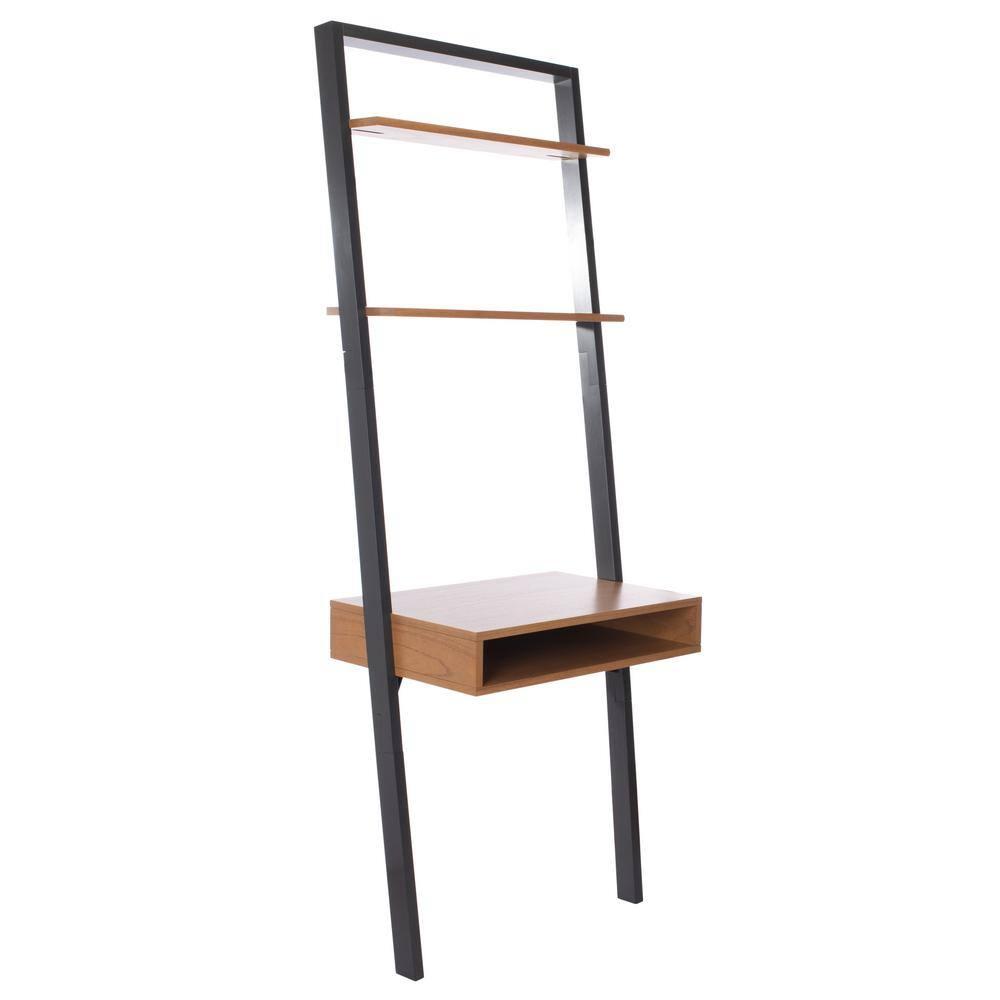 Kamy 2 Shelf Leaning Desk - Natural / Charcoal - Safavieh