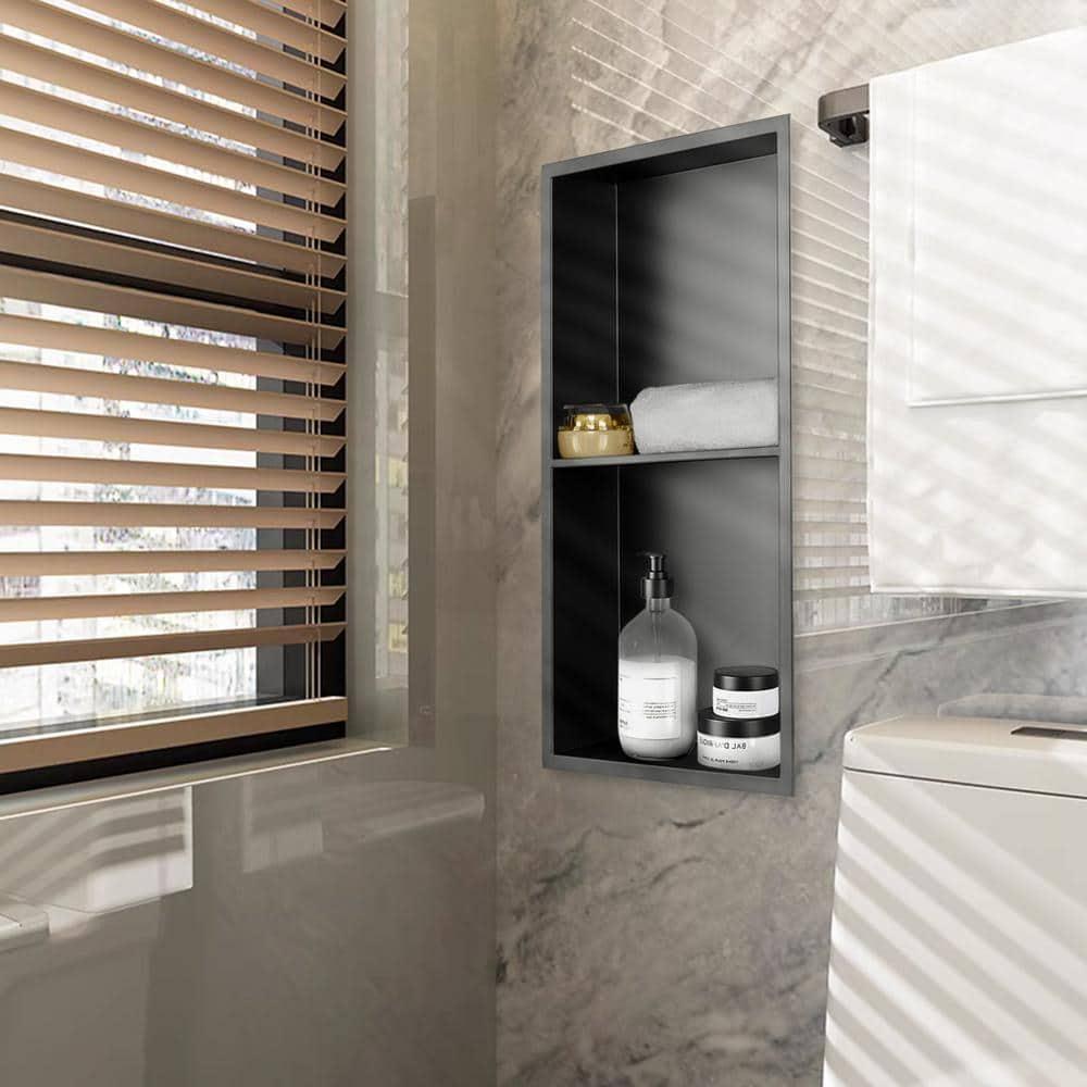Matte Black Stainless Steel Shower Niche with Shelves