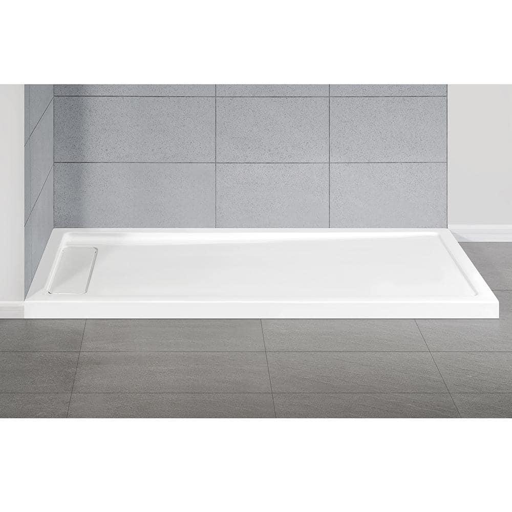 OVE Decors 72" x 36" Rectangle Shower Base Pan, White Acrylic, Hidden Side Drain, Reversible Design