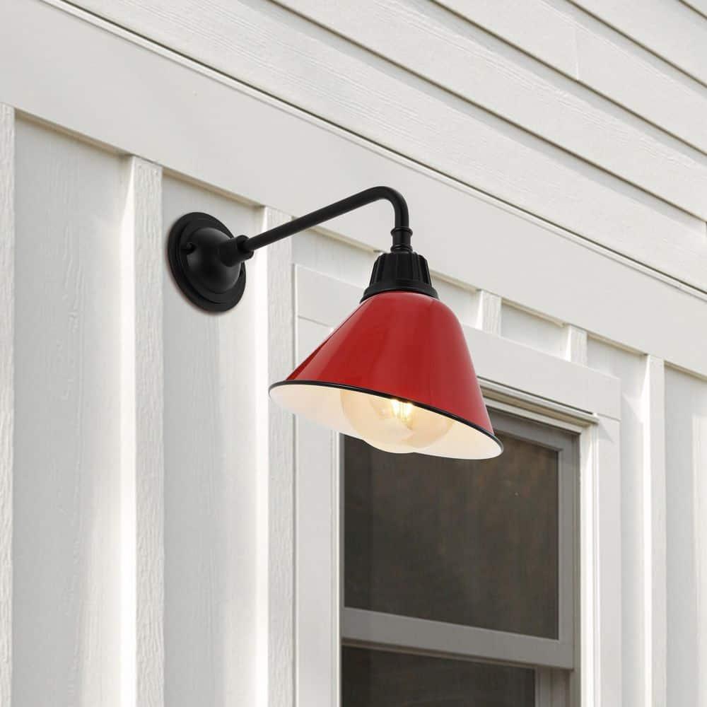 Croydon 9.63 in. Red 1-Light Farmhouse Industrial Indoor/Outdoor Iron LED Gooseneck Arm Outdoor Sconce