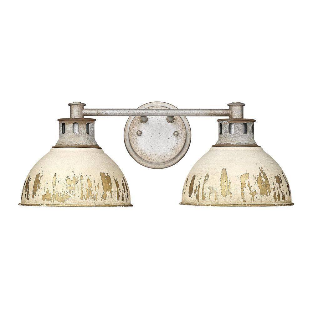 Golden Lighting Kinsley 2-Light Vanity Light in Aged Galvanized Steel with Antique Ivory