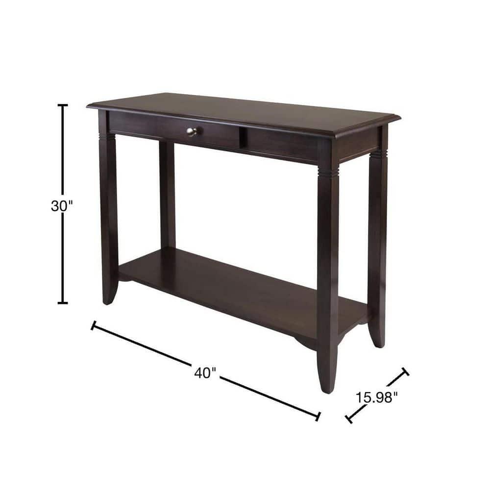 Winsome Nolan Console Table with Drawer Cappuccino: Elegant Entryway Table, Sofa Table with Shelf, Wood Composite