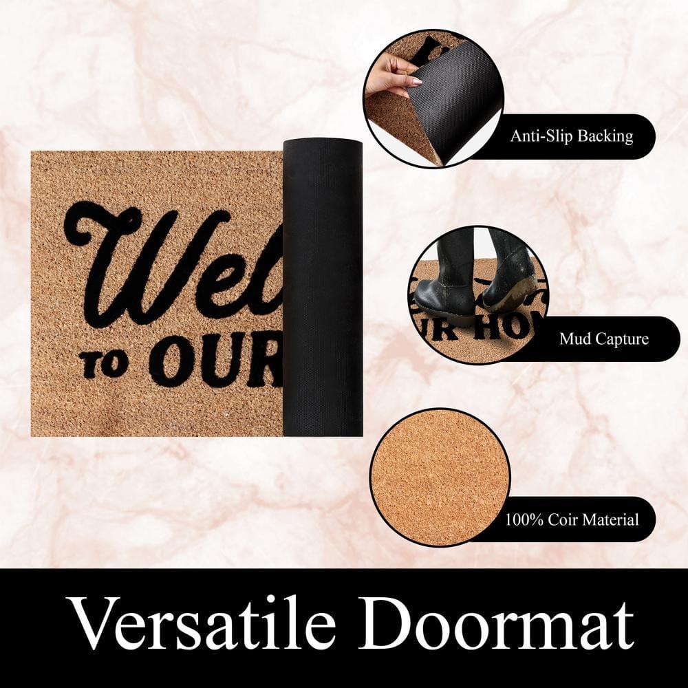 A1HC Natural Coir Flocked Doormat with Heavy Duty Non-Slip PVC Backing Easy to Clean, Fade Resistant, Pet Friendly Outdoor Welcome Mat, Low-Profile Durable Doormat