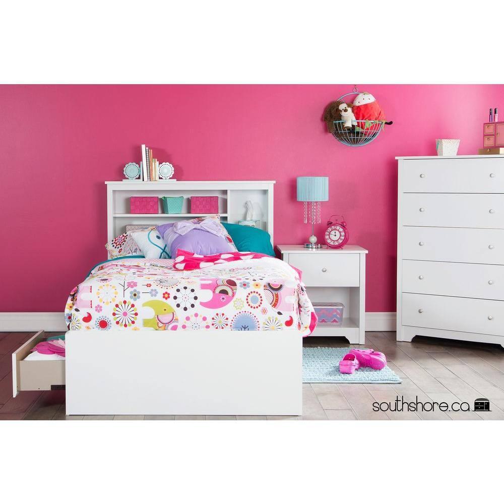 South Shore Vito Twin Mates Bed with 3 Drawers in Pure White