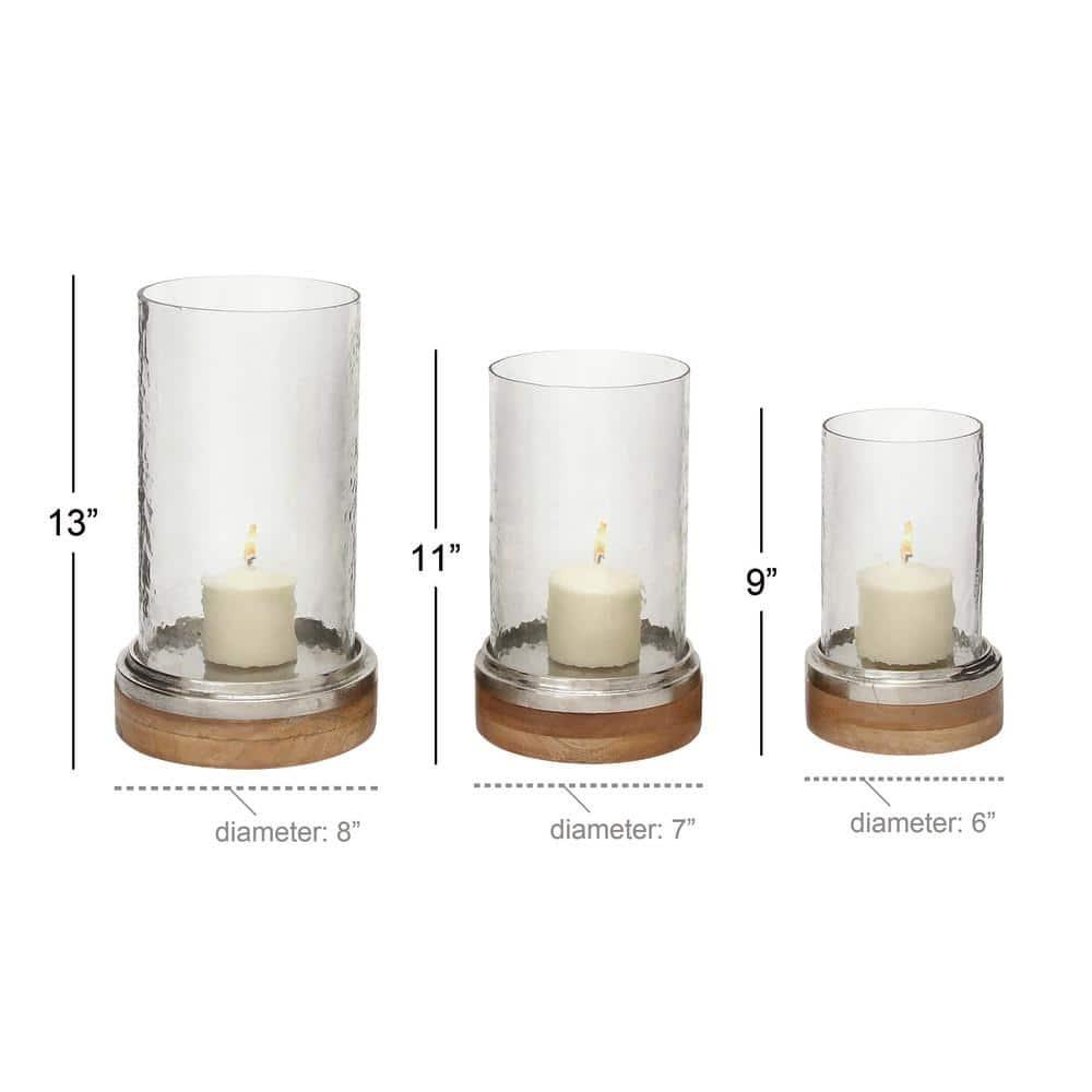 Set of 3 Mango Wood and Aluminum Candle Holders - Olivia & May