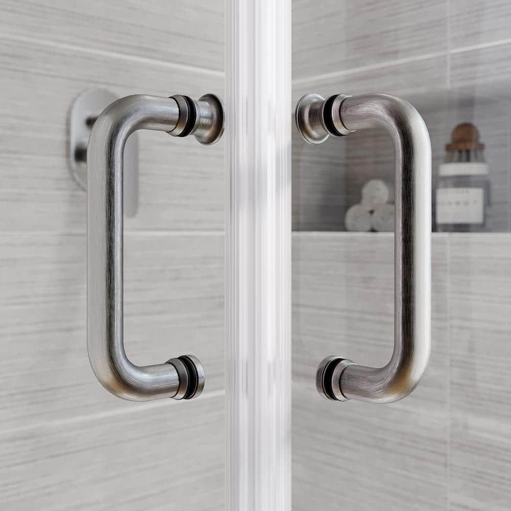 ELEGANT Corner Shower Enclosure Sliding Door 34'' D x 34'' W x 72'' H Double Sliding Shower Doors 1/4 in.Clear Glass French Corner Enclosure,Brushed Nickel (Shower Base No Included)