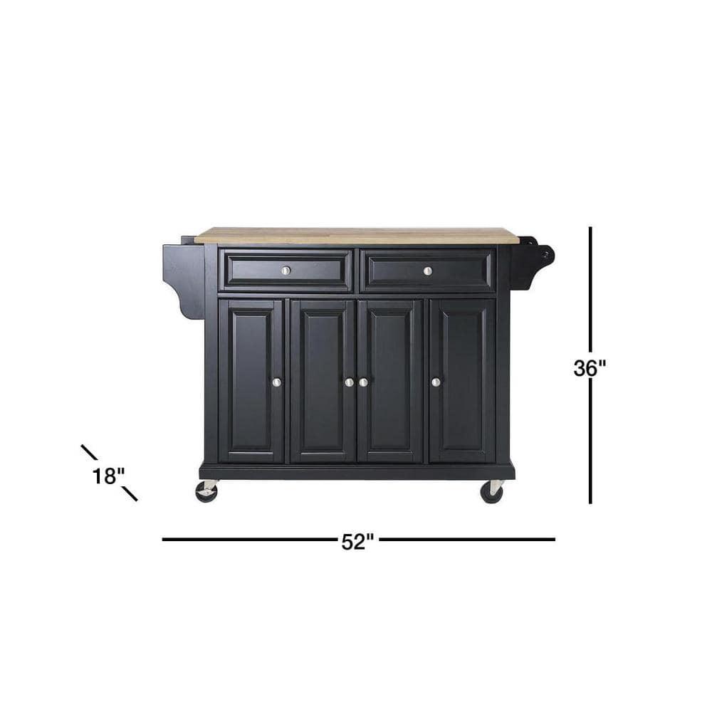 Full Size Wood Top Kitchen Cart Black - Crosley: Mobile Storage, 3 Cabinets, Spice Rack