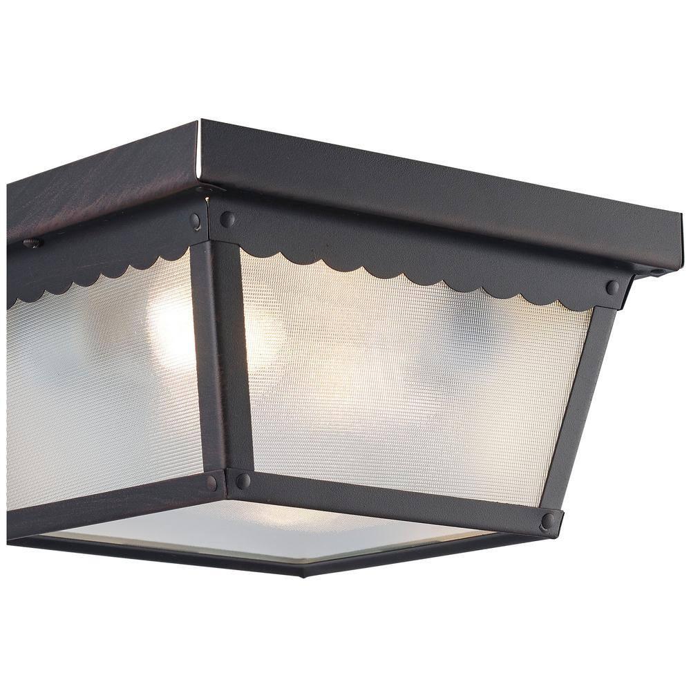 Samantha 2-Light Rust Outdoor Flush Mount Ceiling Light Fixture with Frosted Glass