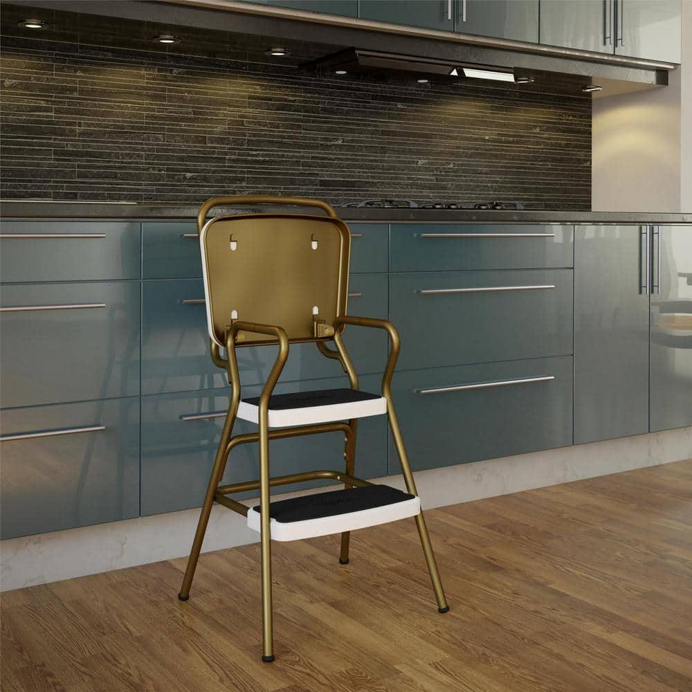 Stylaire Steel Retro Chair + Step Stool with Flip-Up Vinyl Seat