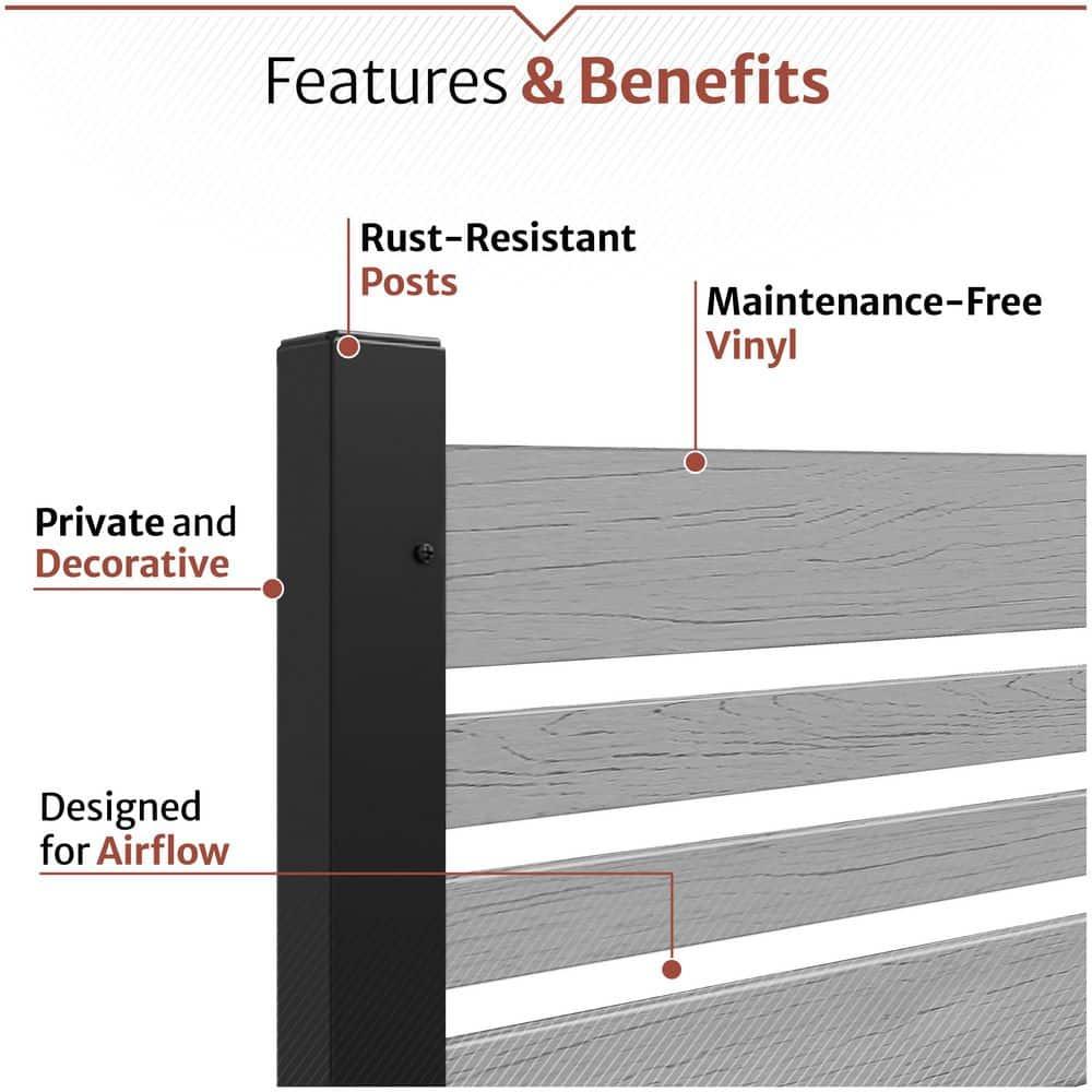 44in H x 46in W x 9.5in L (1 Screen w/ Planter) Freestanding Enclo Florence Ash Color Privacy Fence Screen with Planter Box, Outdoor Vinyl Privacy Screen Panel for Patio & Air Conditioner, EC18007