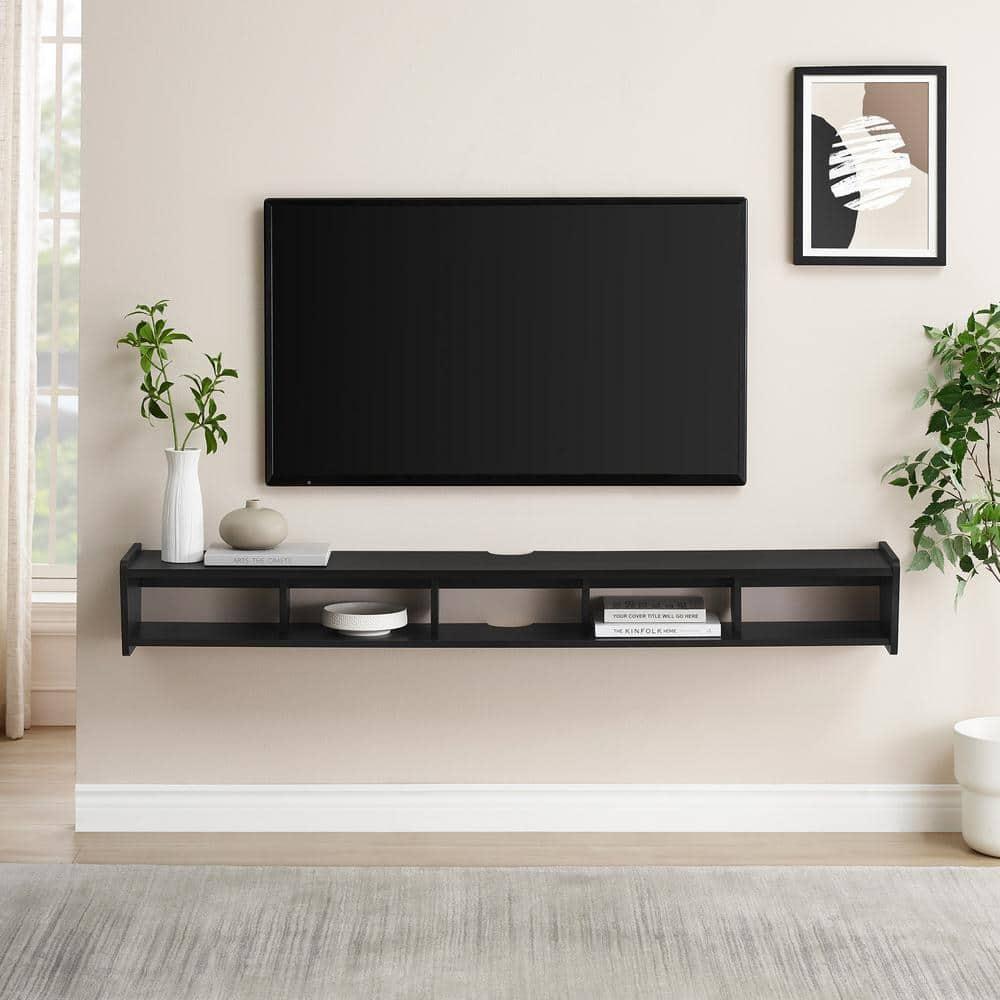 Walker Edison Minimalist Floating TV Stand for TVs up to 70”, Solid Black