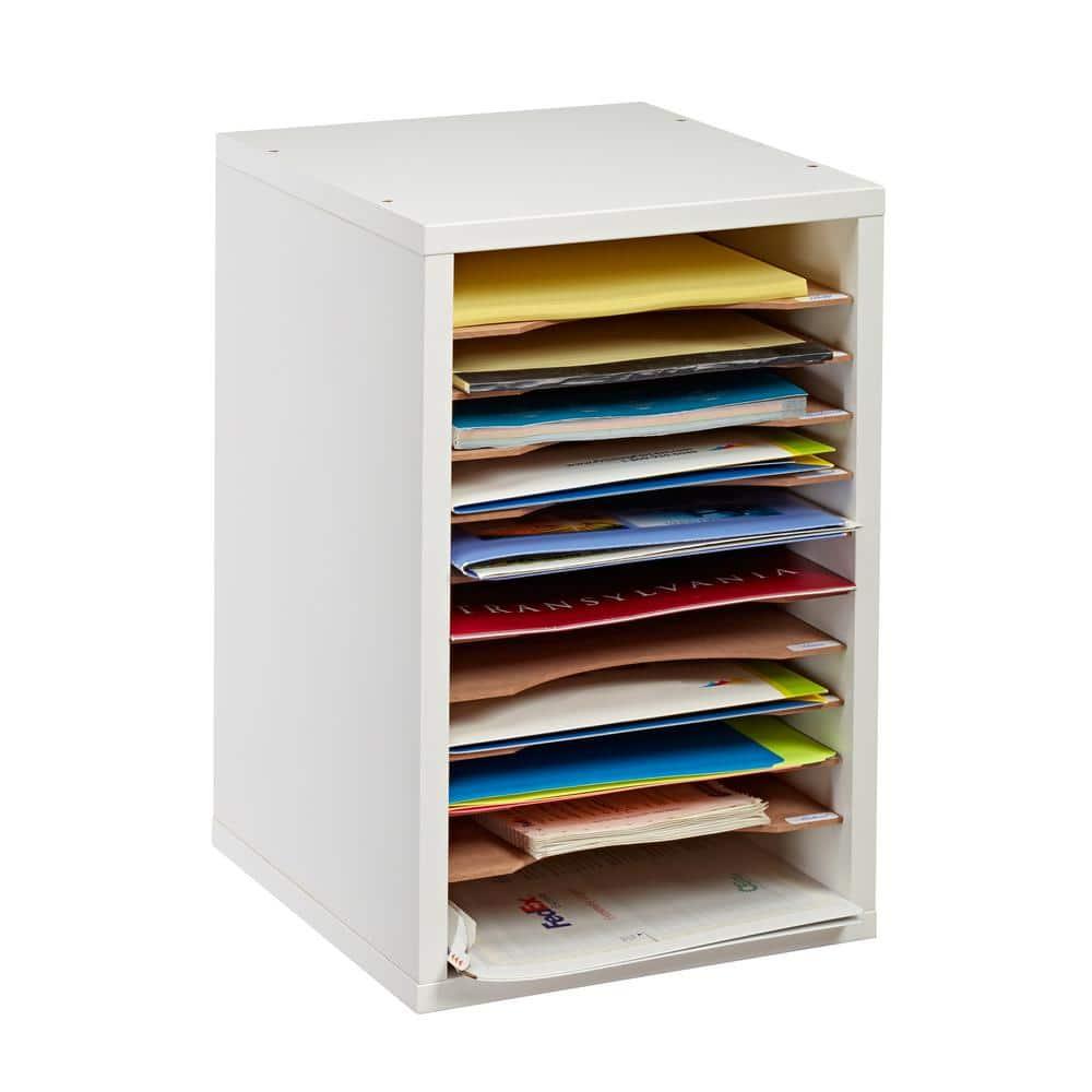 White 11-Slot MDF Vertical Paper Sorter Organizer
