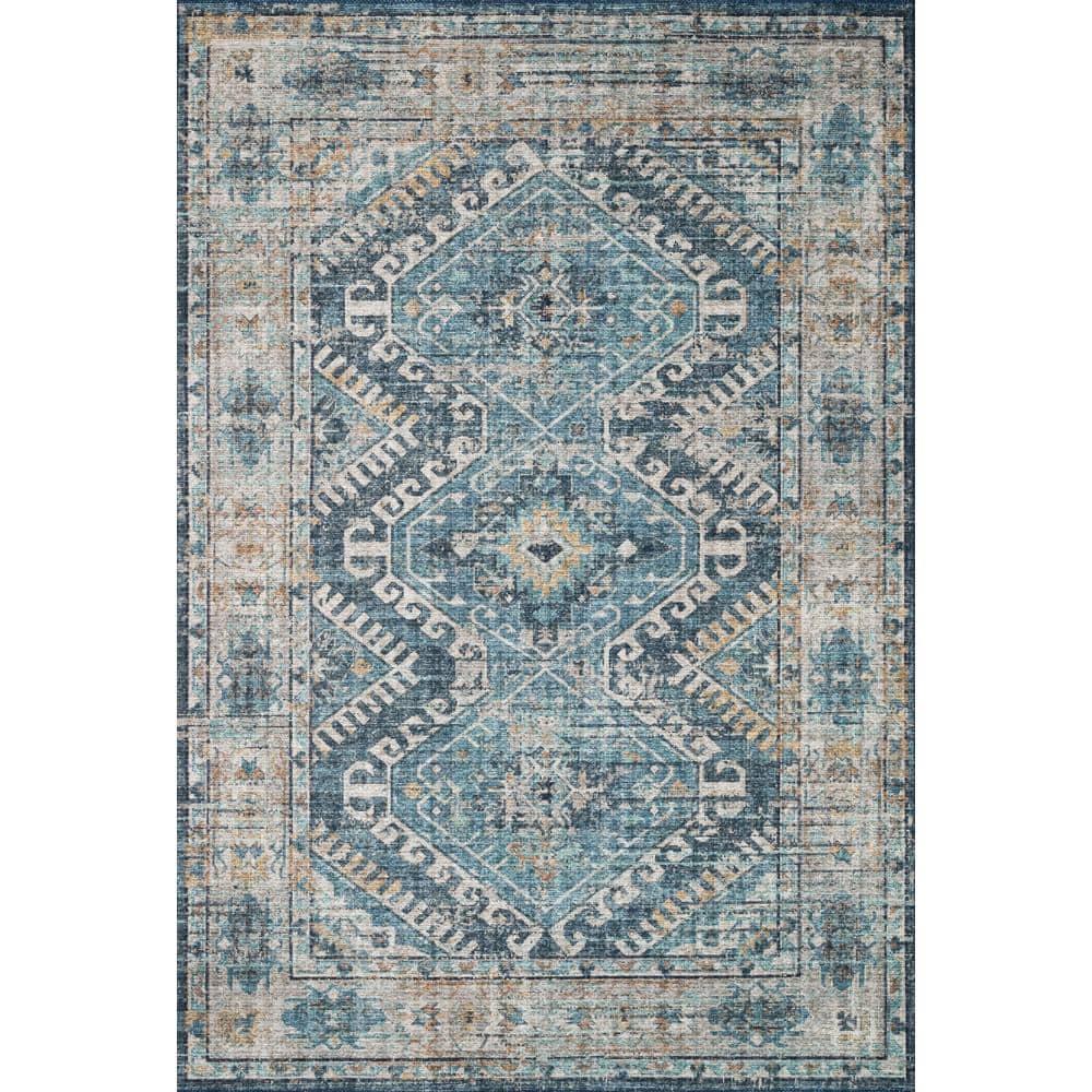 Denim and Natural Easy-Care Wool Blend 2' x 5' Area Rug