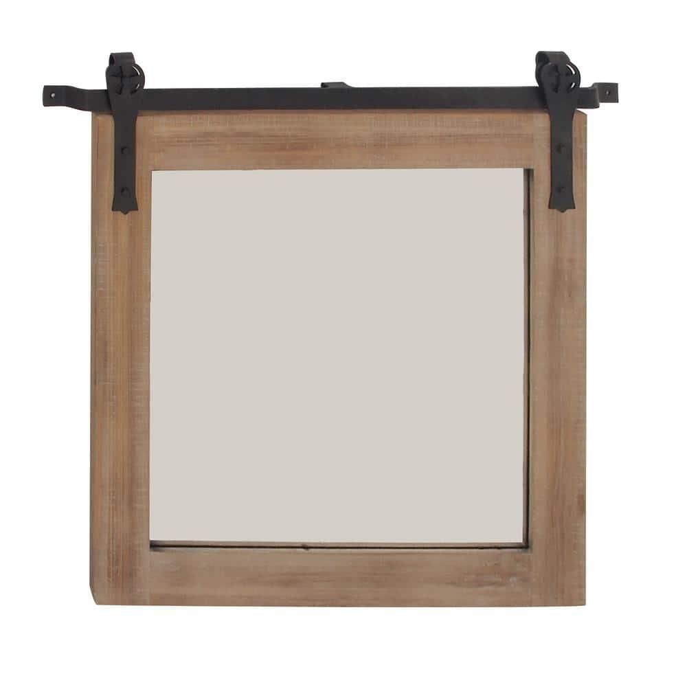 DecMode Industrial Brown Square Shaped Wall Mirror with Natural Wood Grain Pattern, 31"W x 31"H