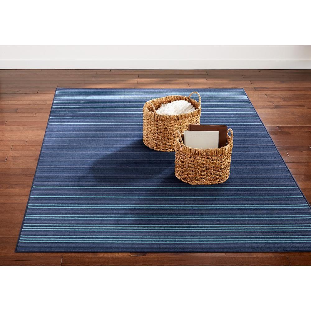 TOWN & COUNTRY BASICS Layne Everwash Non-Slip Backing Area Rug Navy Blue/Blue