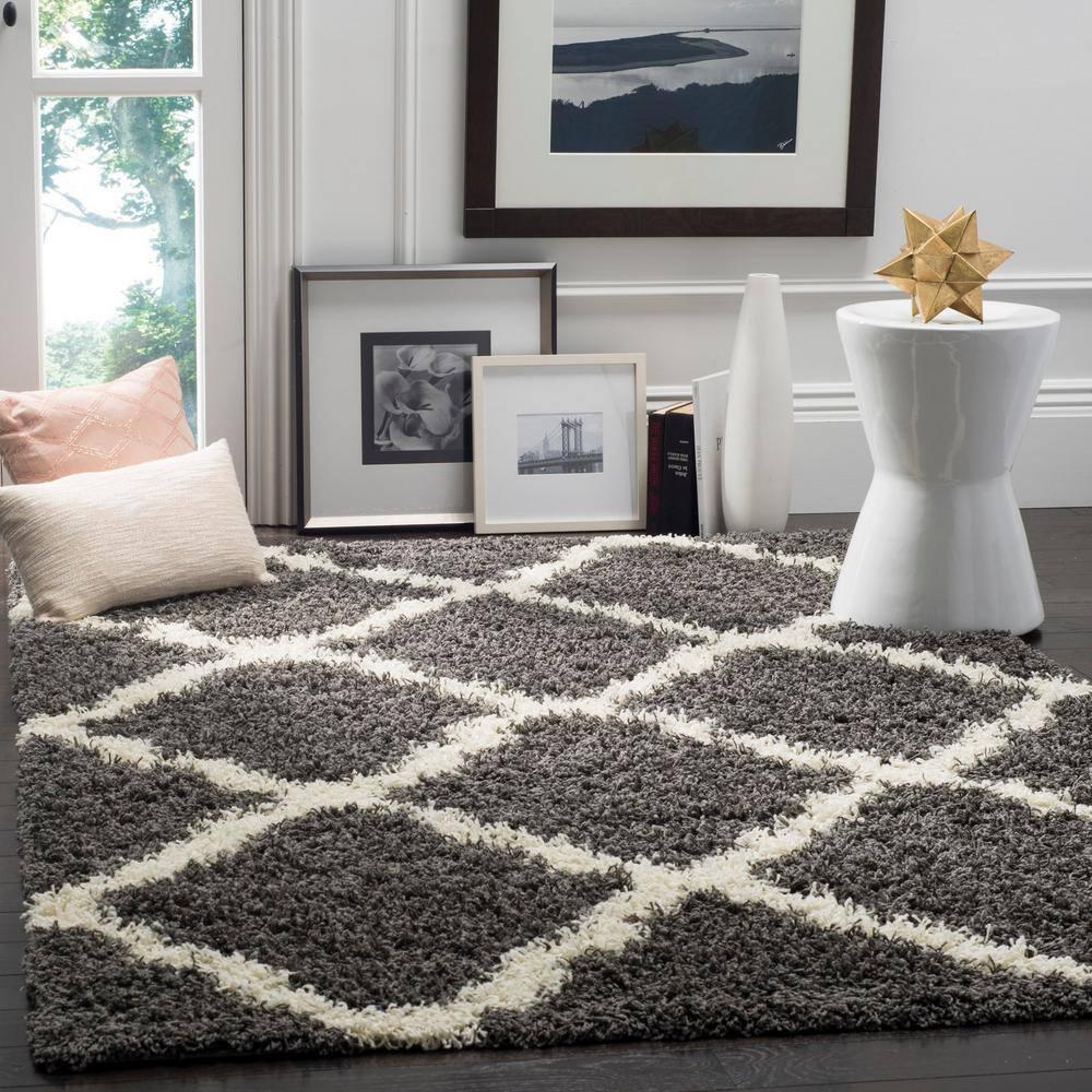 Dallas Shag SGD257 Power Loomed Area Rug - Dark Grey/Ivory - 6'x6' - Safavieh.