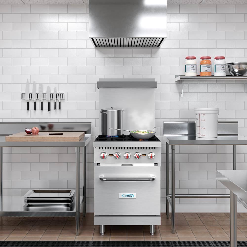 KoolMore 24 in. 4 Burner Commercial Natural Gas Range with Oven in Stainless-Steel (KM-CR24-NG)