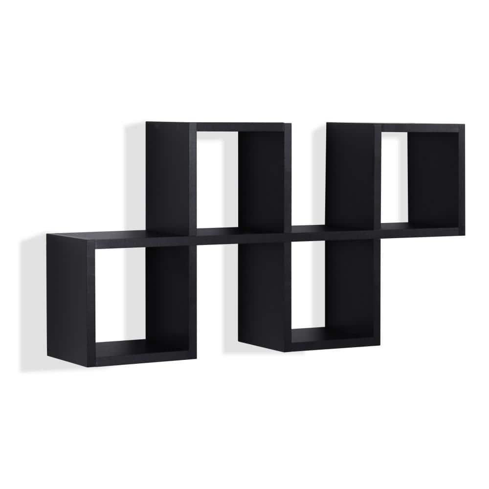 Danya B. 30" x 15.25" Cubby Chessboard Wall Shelf Black : Modern Laminated MDF, Versatile Display