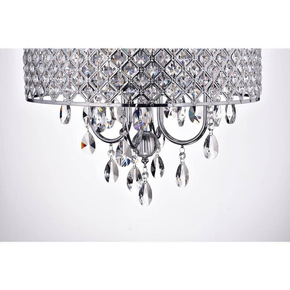 Chrome and Crystal 4-Light Drum Chandelier with Beaded Shade