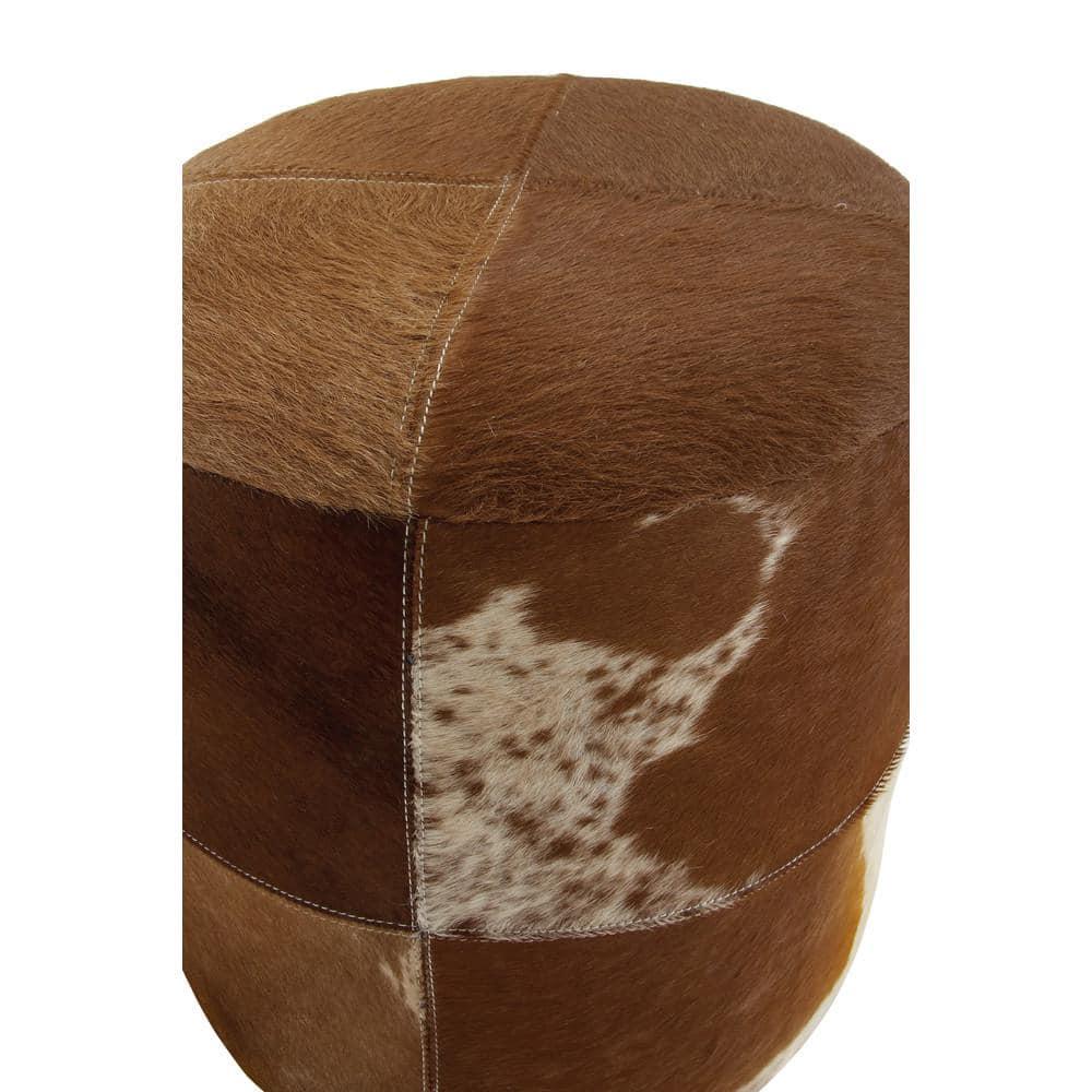 Olivia & May Wood and Leather Rustic Round Ottoman Brown: Contemporary Accent Stool, No Assembly Required