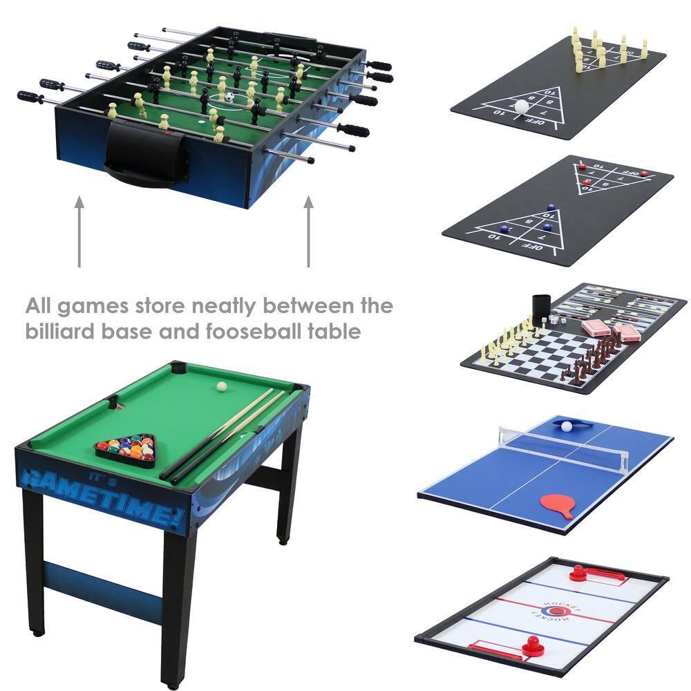 Sunnydaze Multi-Game Table with Billiards, Hockey, Foosball, Ping Pong, Shuffleboard, Chess, Cards, Checkers, Bowling, and Backgammon - Game Time Blue