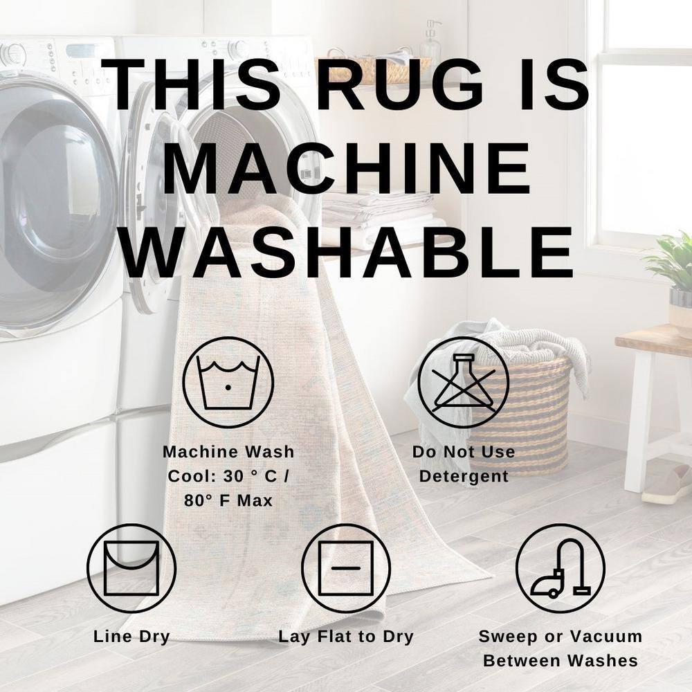 Medallion Design Performance Beige Machine Washable Area Rug