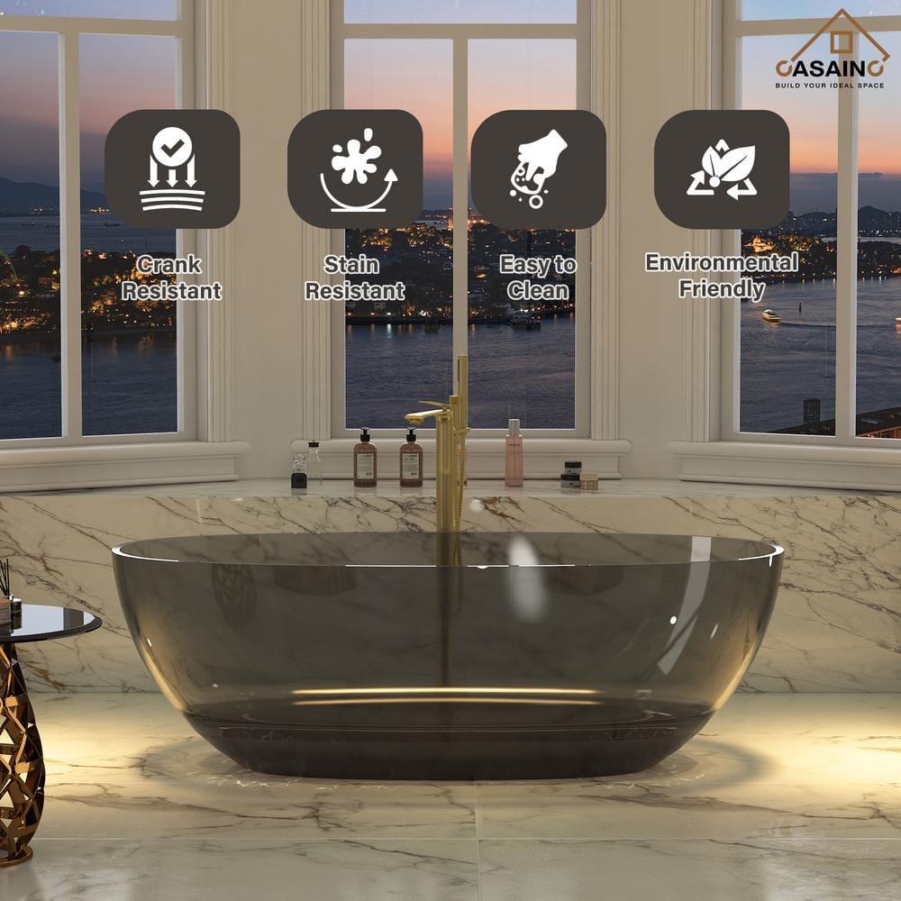 67'' x 30'' Runway Semi Transparent Resin Freestanding Soaking Bathtub