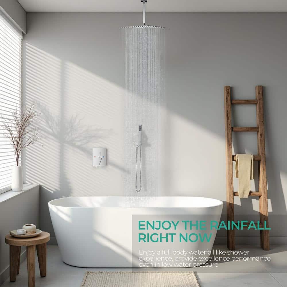 FORIOUS Shower Head System, 12 Inch Rain Shower Faucet Set with Handheld Spray Combo Rough-in Valve, Solid Brass Pressure Balanced Valve Trim Kit, Ceiling Mount, Chrome