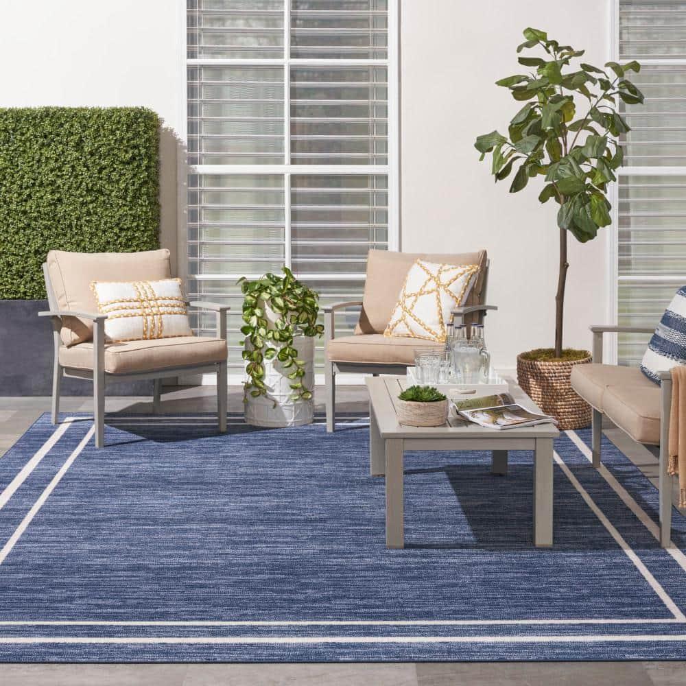 Nourison Essentials 10' x 14' Navy/Ivory Contemporary Indoor/Outdoor Rug