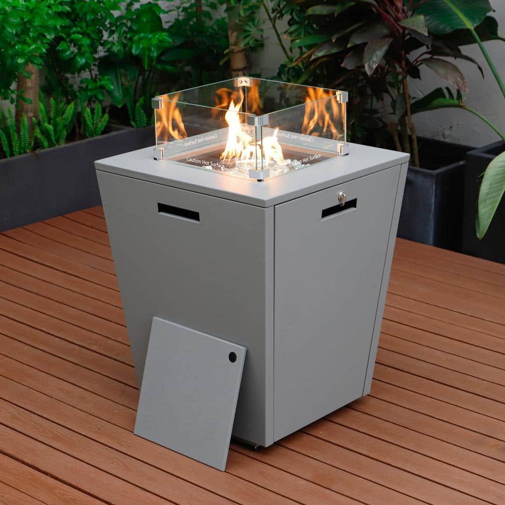 LeisureMod Chelsea Square Fire Pit 37,000 BTU Table, Grey