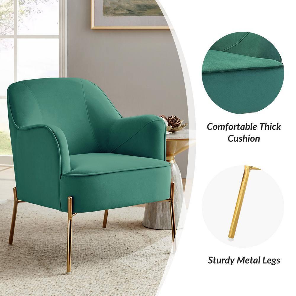 14 Karat Home Silla Decorativa de Terciopelo con Patas de Metal Dorado con Respaldo Acolchado para el Dormitorio de la Sala de Estar, Green