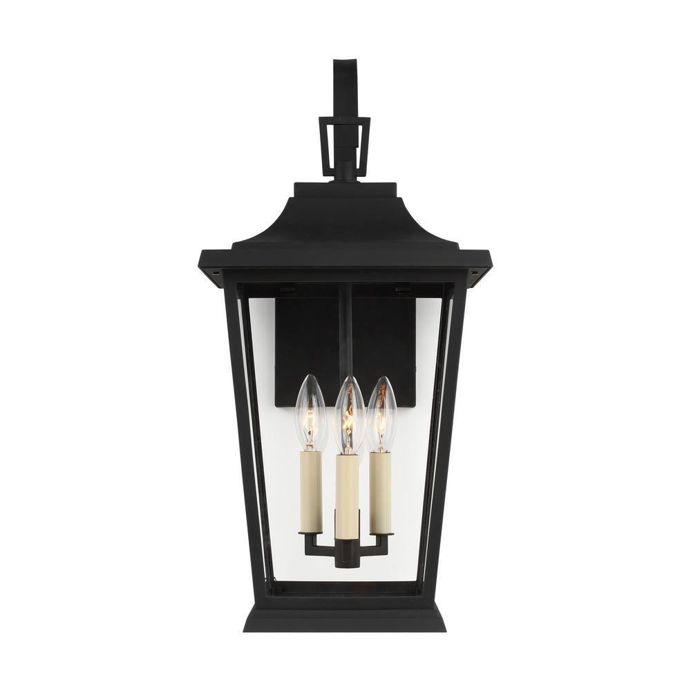 Warren Textured Black 3-Light Lantern Sconce with Clear Panels