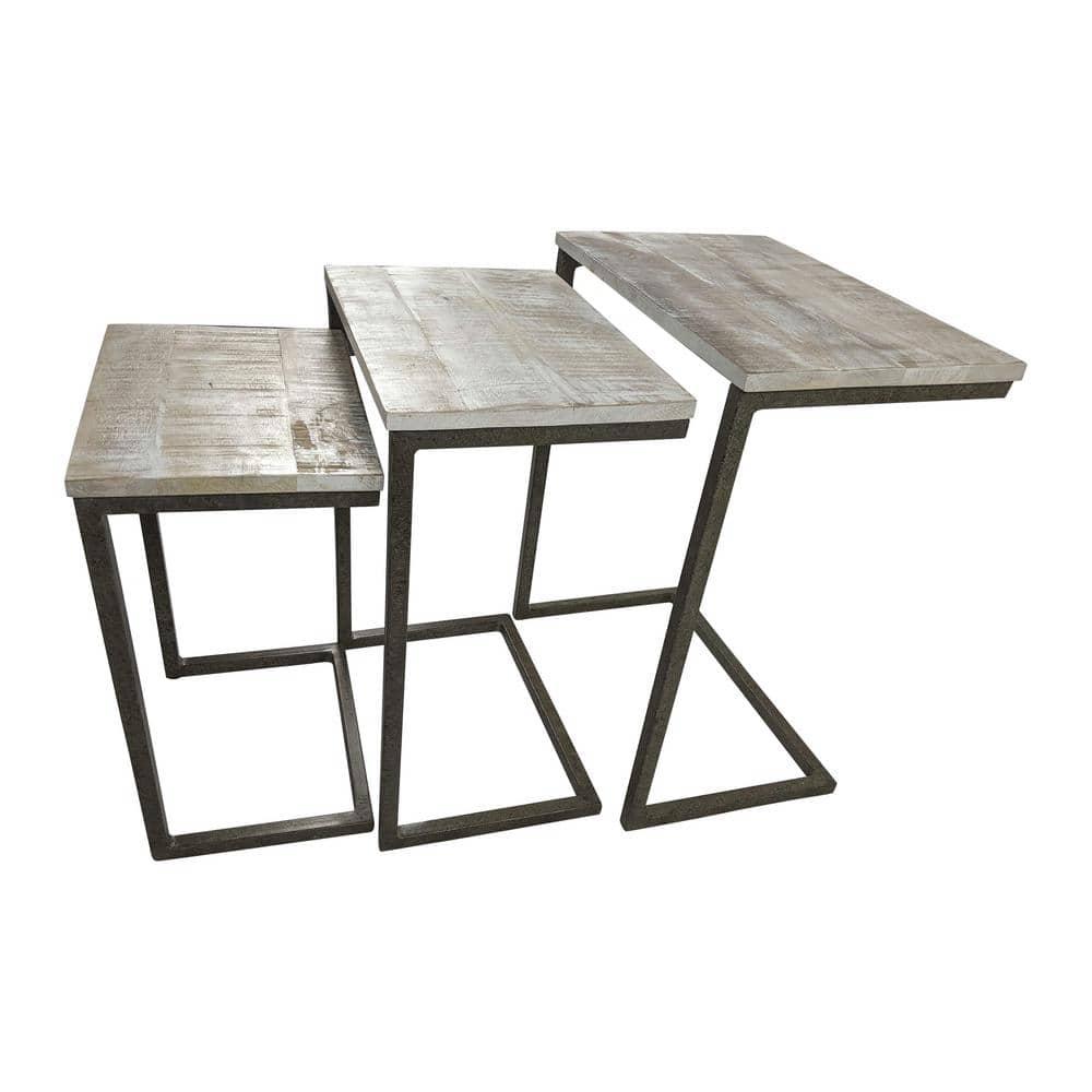 Carolina Living Addison Nesting Table Set Natural Driftwood/Aged Iron: 3-Piece, Solid Mango, Metal Frame, No Assembly Required
