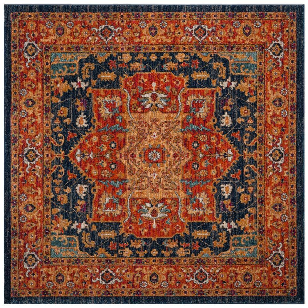 Evoke EVK275 Power Loomed Indoor Area Rug - Blue/Orange - 5'3"x5'3" - Safavieh